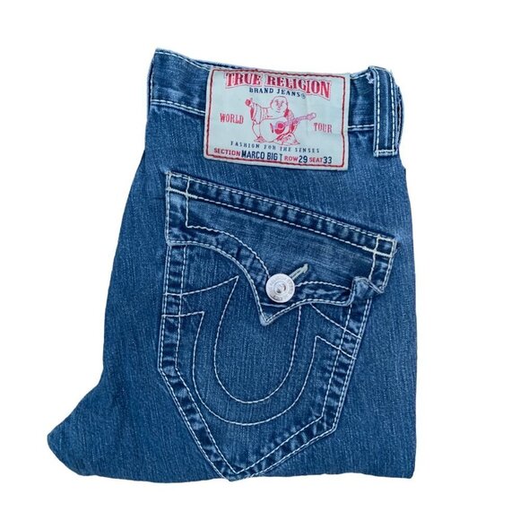 Vintage True Religion Jeans Size 29 MARCO BIG T UNIQUE Blue - Picture 4 of 9